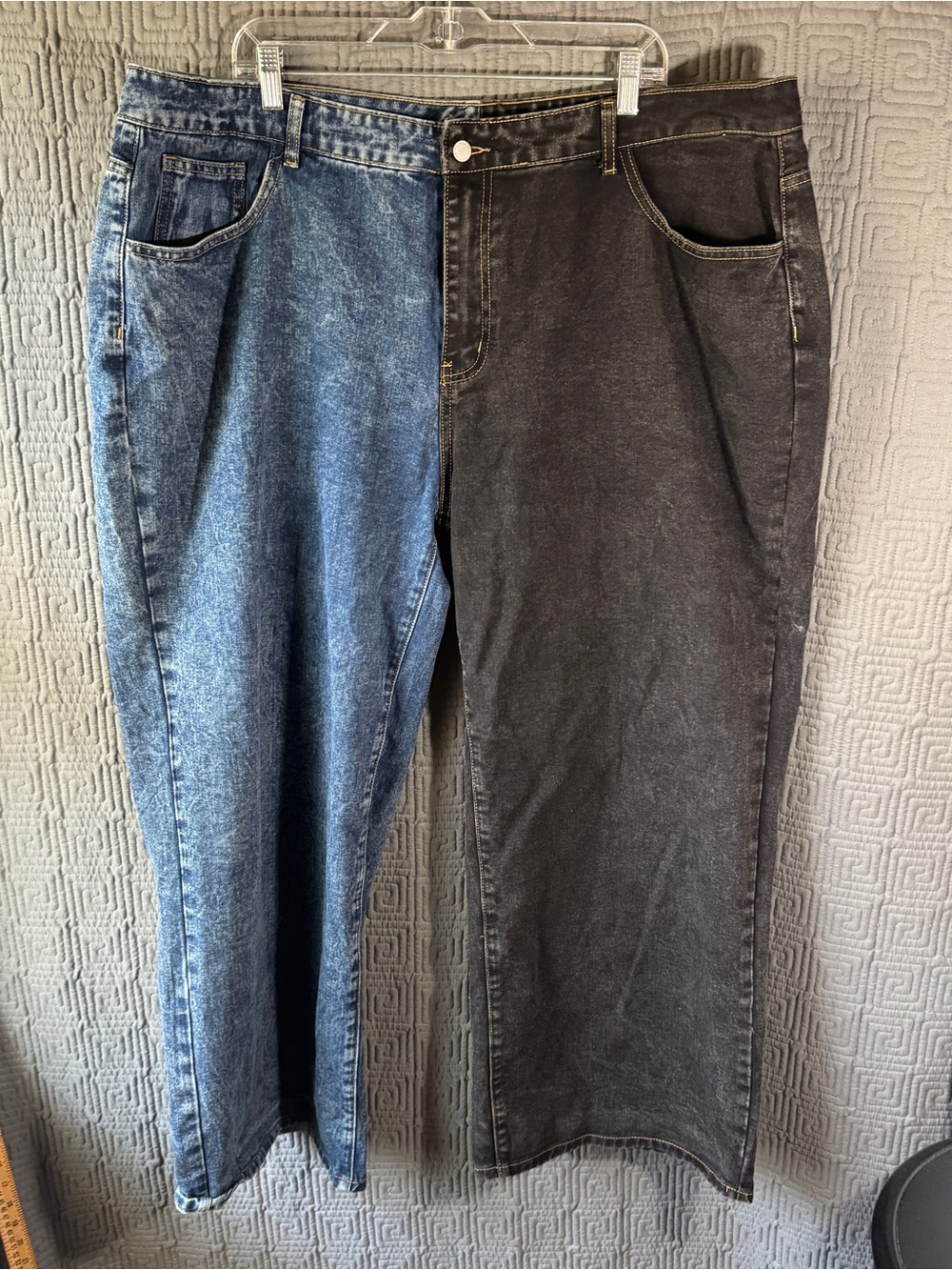SHEIN SXY Plus Size 4XL Colorblock Two Tone Jeans Blue Black Wide Leg Denim High